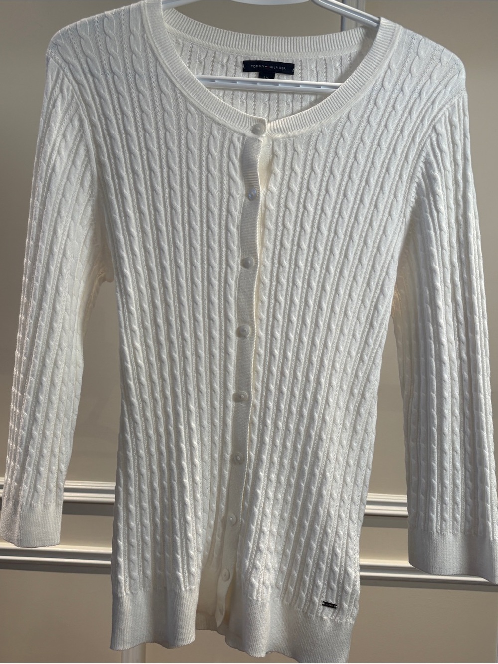 Tommy Hilfiger White Cable Knit Button-Front Cardigan